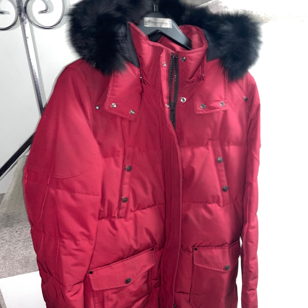 Red Moose knuckle Parka with Black fur